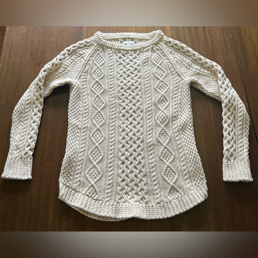 L.L. Bean Cream Cable Knit Crew Neck Sweater